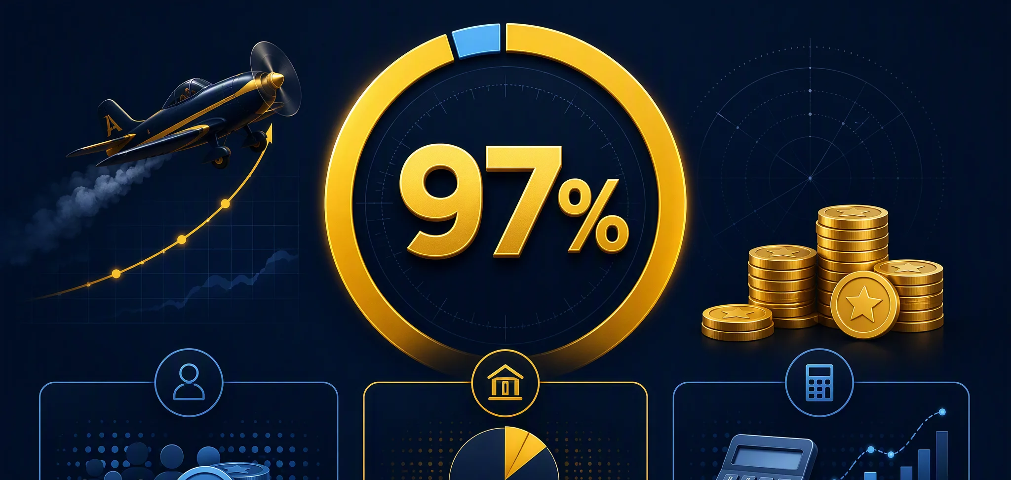 RTP de Aviator — infografía del 97% de retorno teórico
